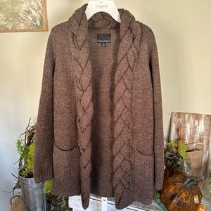 Cynthia Rowley Brown Braided sweater thick cardigan